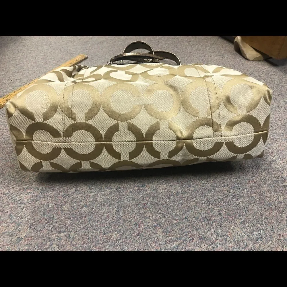COACH tan canvas zip top tote!